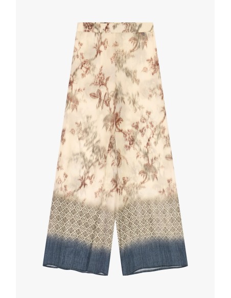 Calças Palazzo Estampa Floral e Bordas Geométricas Dixie