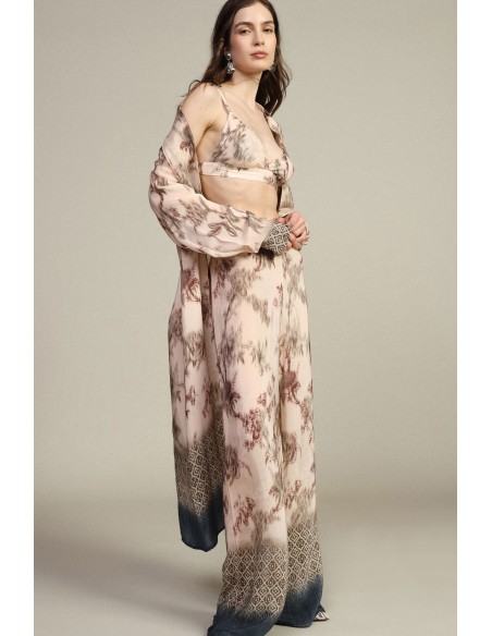 Calças palazzo com estampa floral e bordas geométricas Dixie