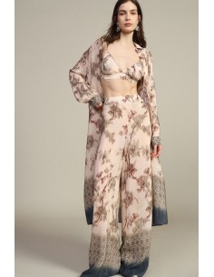 Calças Palazzo Estampa Floral e Bordas Geométricas Dixie