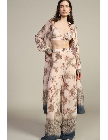 Calças Palazzo Estampa Floral e Bordas Geométricas Dixie