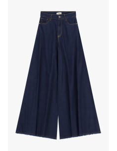 Calças Palazzo em denim com barra desfiada Dixie