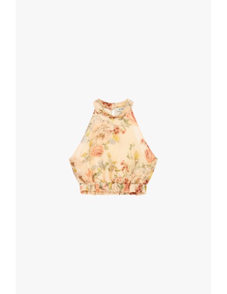 Top cropped estampado floral com elástico Dixie