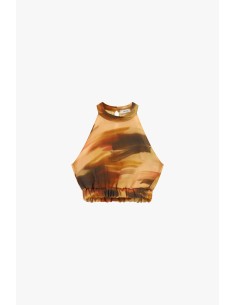 Top cropped estampado com decote halter Dixie