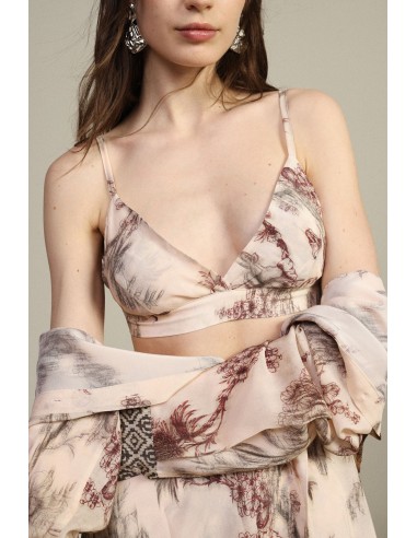 Top Triangular com Estampa Botânica e Alças Finas Dixie