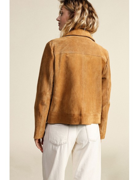 Casaco em pele com bolsos frontais e botões Dixie