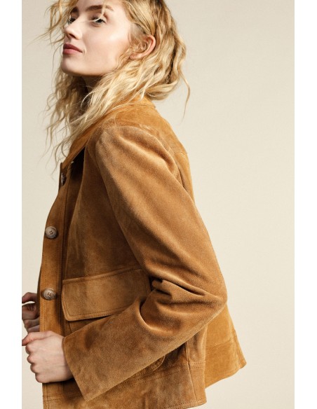 Casaco em pele com bolsos frontais e botões Dixie