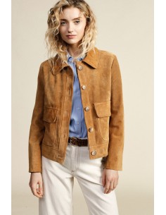 Casaco Em Pele Com Bolsos Frontais E Botões Dixie