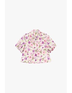 Camisa cropped floral com mangas curtas Please