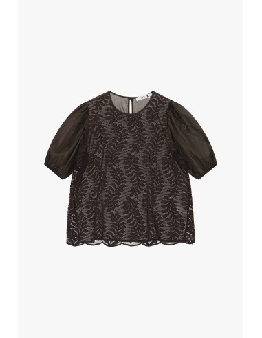 Blusa em Renda com Mangas Amplas Transparentes Please