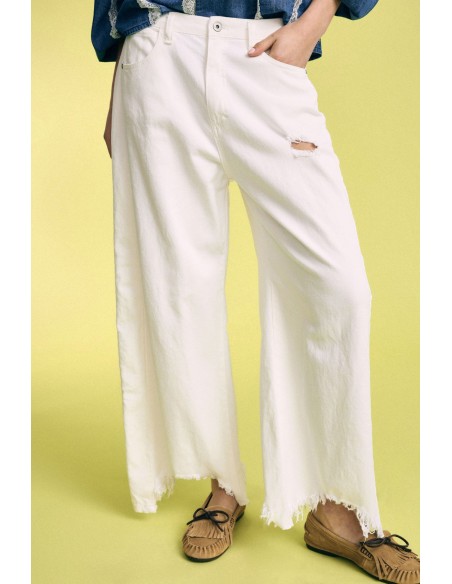 Calças palazzo de cintura alta com bainha desfiada Please