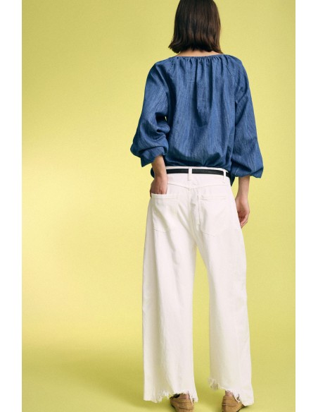 Calças palazzo de cintura alta com bainha desfiada Please