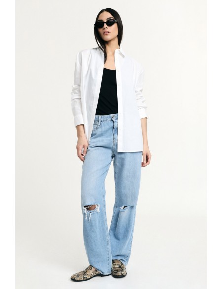 Jeans de perna larga com rasgões no joelho Please