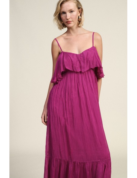 Vestido Longo com Alças e Folhos Dixie