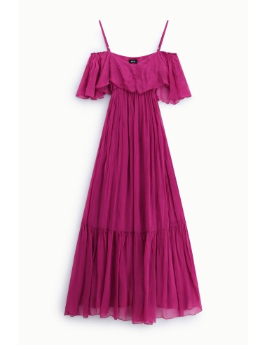 Vestido Longo com Alças e Folhos Dixie