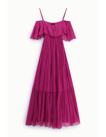 Vestido Longo com Alças e Folhos Dixie