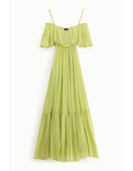 Vestido Longo com Alças e Folhos Dixie