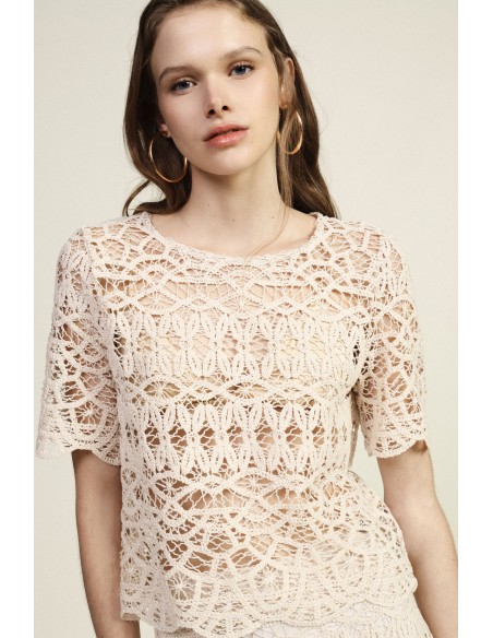 Top Traforato Con Maniche Corte E Bordo Smerlato Dixie - Vestiti Fi...