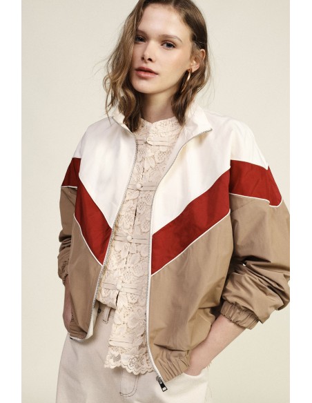 Bomber com fecho de correr, padrão geométrico e punhos elásticos Dixie