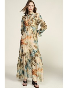 Abito Lungo Stampa Acquerello Con Maniche Arricciate Dixie - Vestit...