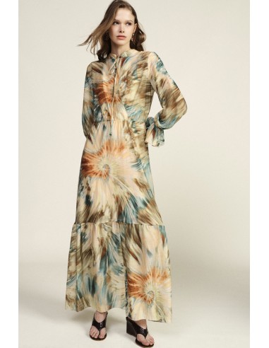 Abito Lungo Stampa Acquerello Con Maniche Arricciate Dixie - Vestit...