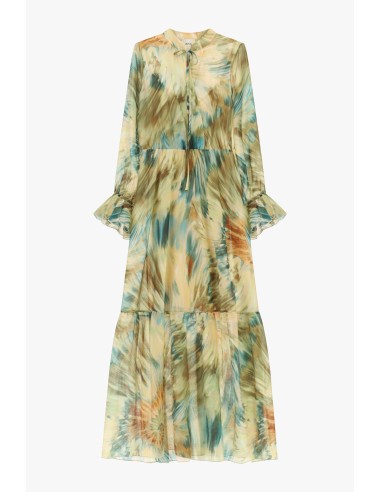 Vestido longo com estampa aquarela e mangas franzidas Dixie