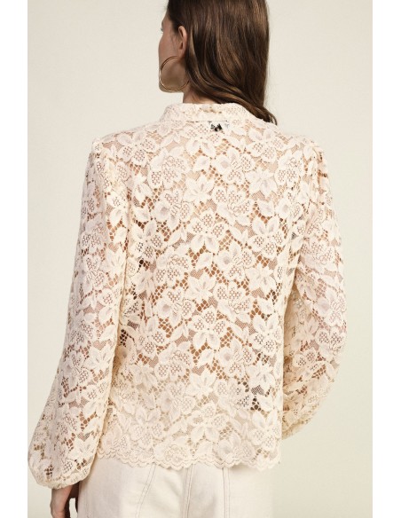 Blusa em renda com mangas compridas e detalhes de nó Dixie
