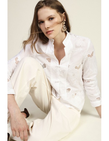 Camisa com colarinho à coreana e fecho com botões Dixie