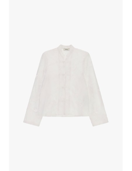 Camisa com colarinho à coreana e fecho de botões Dixie