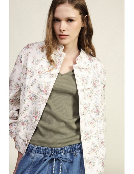 Casaco Acolchoado Estampa Floral Fecho com Laços Dixie