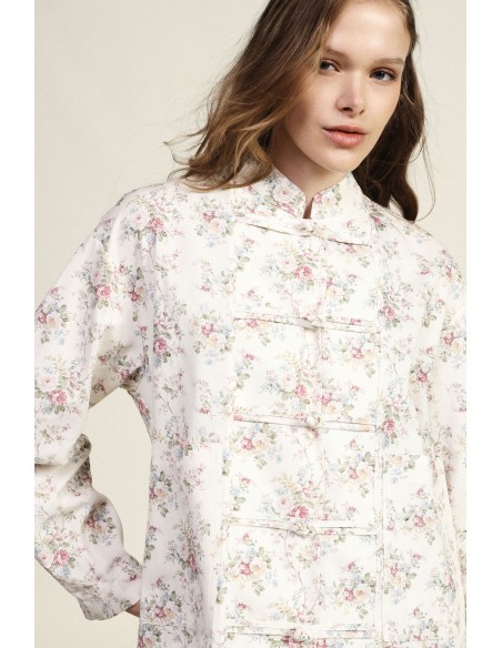 Casaco Acolchoado Estampado Floral Fecho com Cordões Dixie