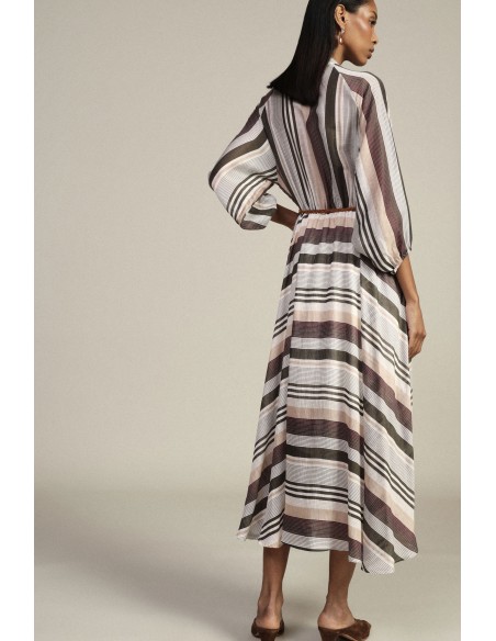 Vestido Longo Às Riscas Com Cinto Entrelaçado Dixie