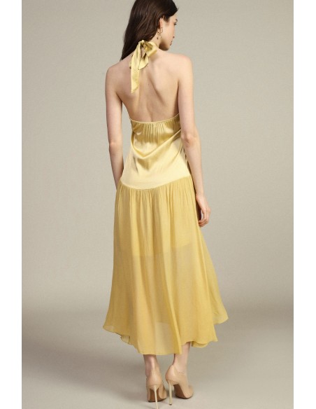 Vestido Longo com Decote Halter e Volante Dixie