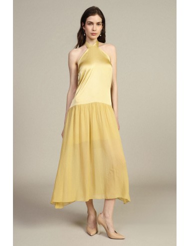 Vestido longo com decote halter e folho Dixie