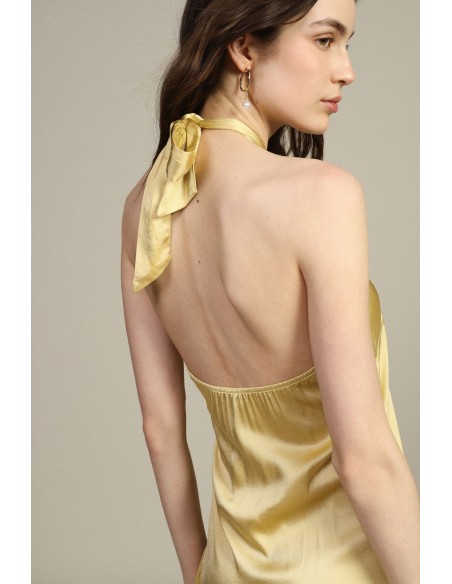 Vestido Longo com Decote Halter e Folho Dixie