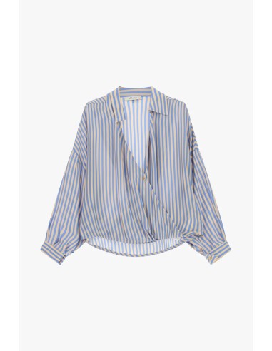 Blusa às riscas cruzada com colarinho clássico Dixie