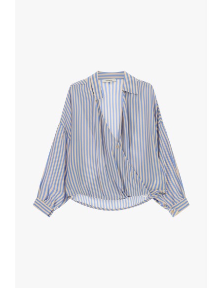 Blusa às riscas cruzada com colarinho clássico Dixie