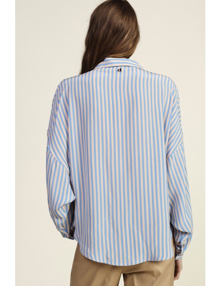 Blusa às Riscas Cruzada com Colarinho Clássico Dixie