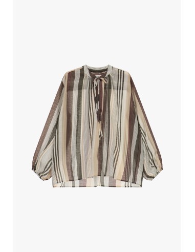Blusa Ampla às Riscas com Mangas Compridas Dixie