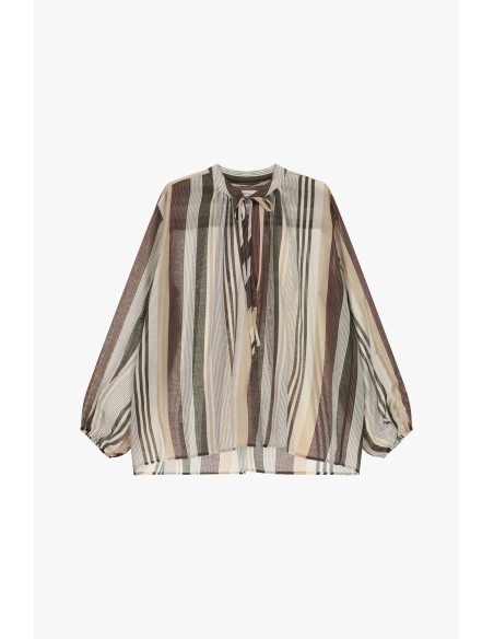 Blusa Ampla às Riscas com Mangas Compridas Dixie