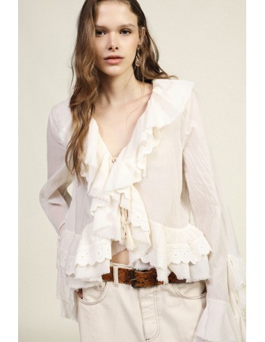 Blusa Curta com Folhos e Mangas Largas Dixie