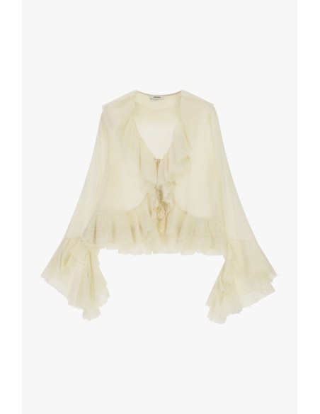 Blusa Curta con Folhos e Mangas Amplas Dixie