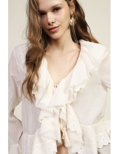 Blusa Curta Com Folhos E Mangas Amplas Dixie