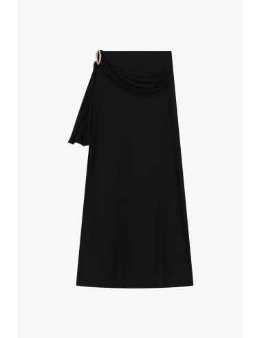 Saia midi com drapeado e detalhe de joia Dixie