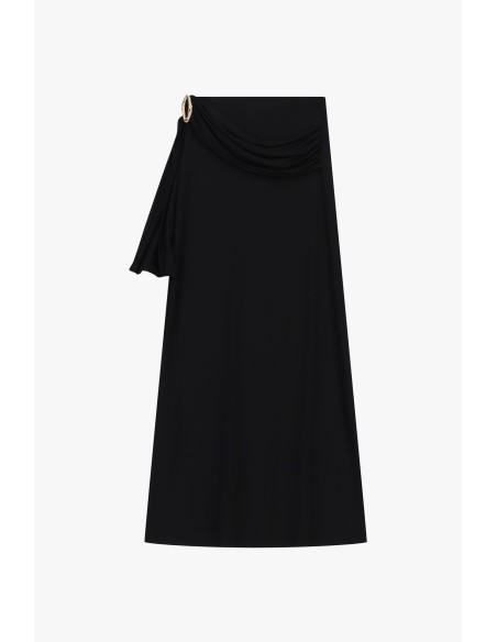 Saia midi com drapeado e detalhe de joia Dixie