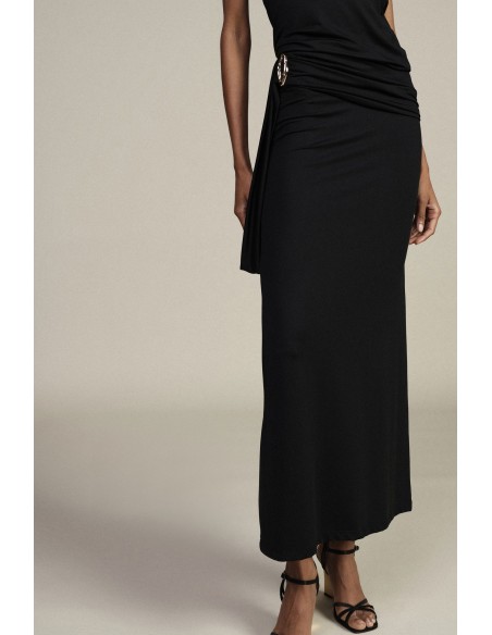 Saia Midi Com Drapeado E Detalhe De Joia Dixie
