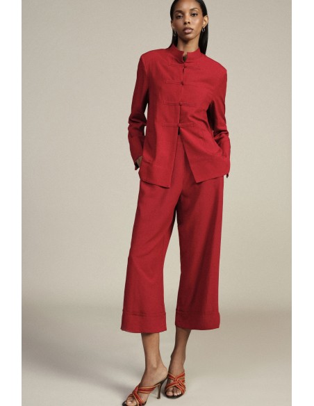 Calças Palazzo Cropped com Maxi Dobra Dixie