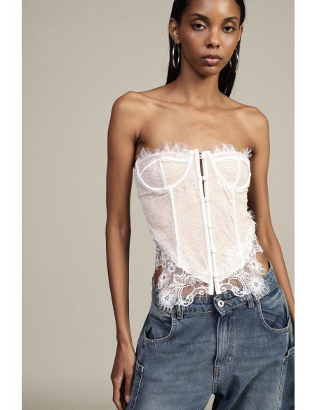 Body com Inserções em Renda e Barbatanas Dixie