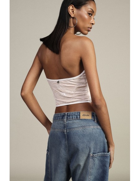 Body com Inserções em Renda e Barbatanas Dixie