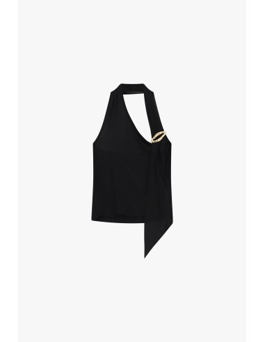 Top Assimétrico com Detalhe de Broche Dourado Dixie