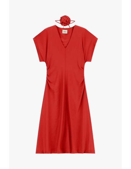 Vestido Midi com Drapeado Lateral e Decote em V Dixie